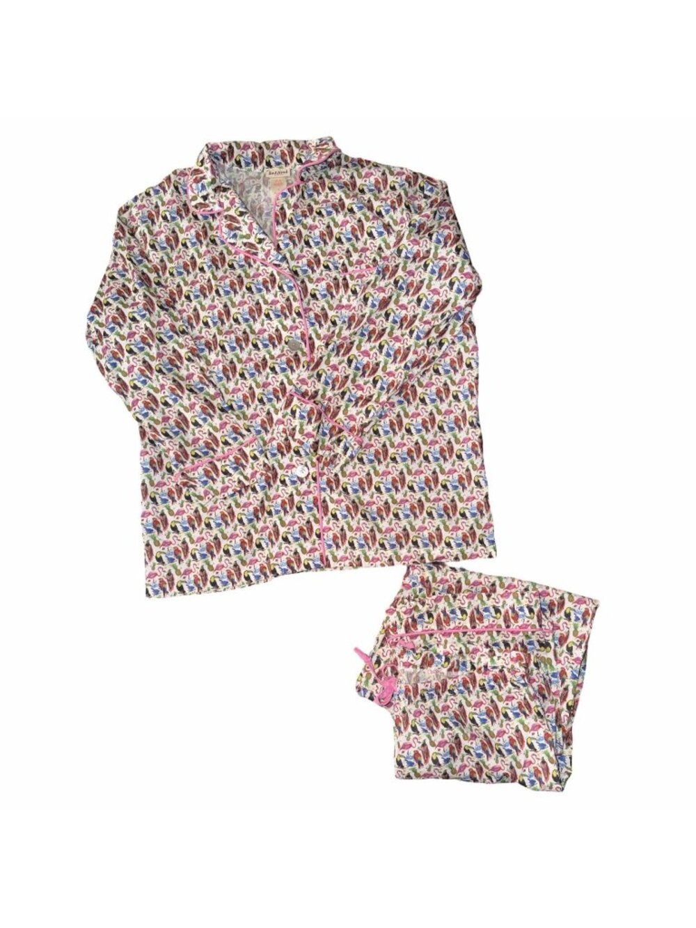 BedHead Pajamas Tropical Bird & Flamingo 100% Cotton Pajama Set Sz L Made In USA